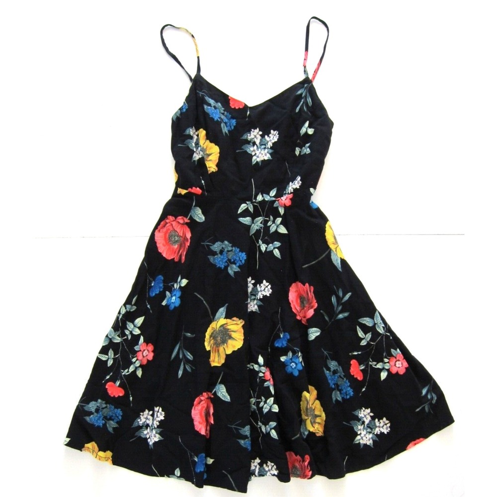 Old Navy Women Black Floral Cami Dress Small Swing Mini Cottage Fairy Whimsigoth